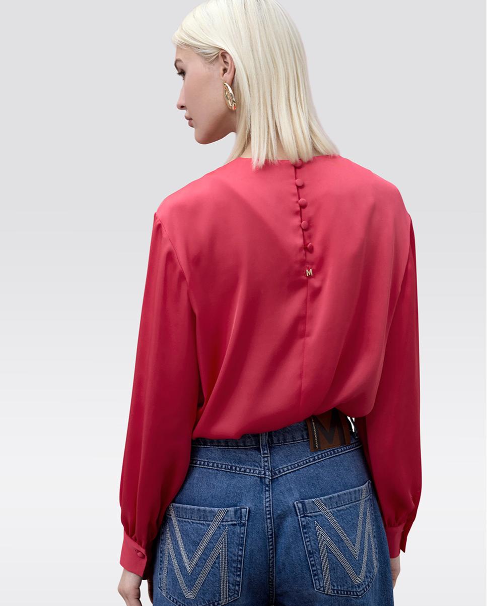 Blusa Acetinada com Punhos Ajustados Coral-4