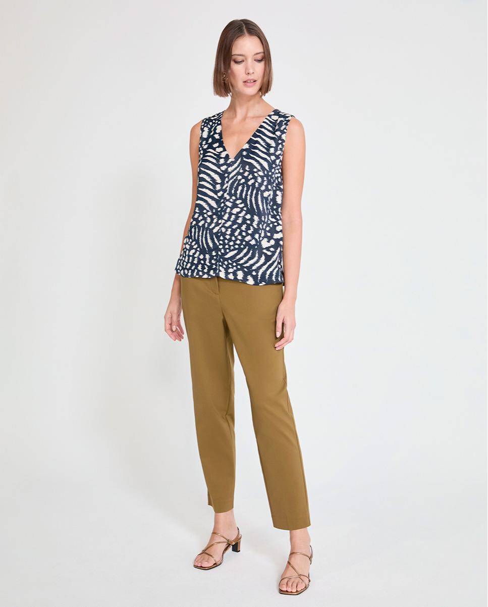 Top Estampado com Decote em V Preto / Branco-2