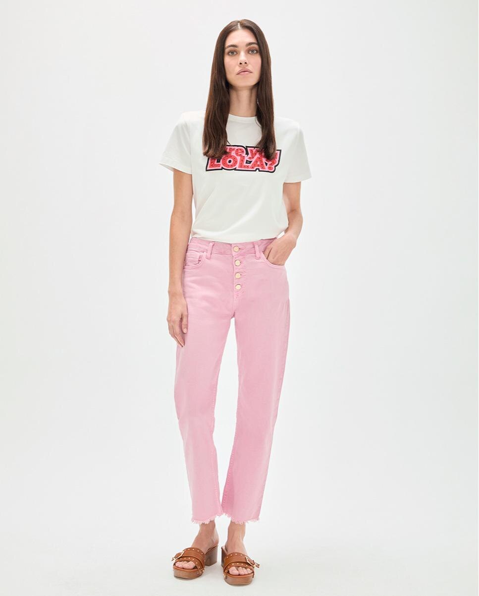 Imagem 0 de Jeans com Corte a Direito Ligeiramente à Boca de Sino com Bainha Desfiada