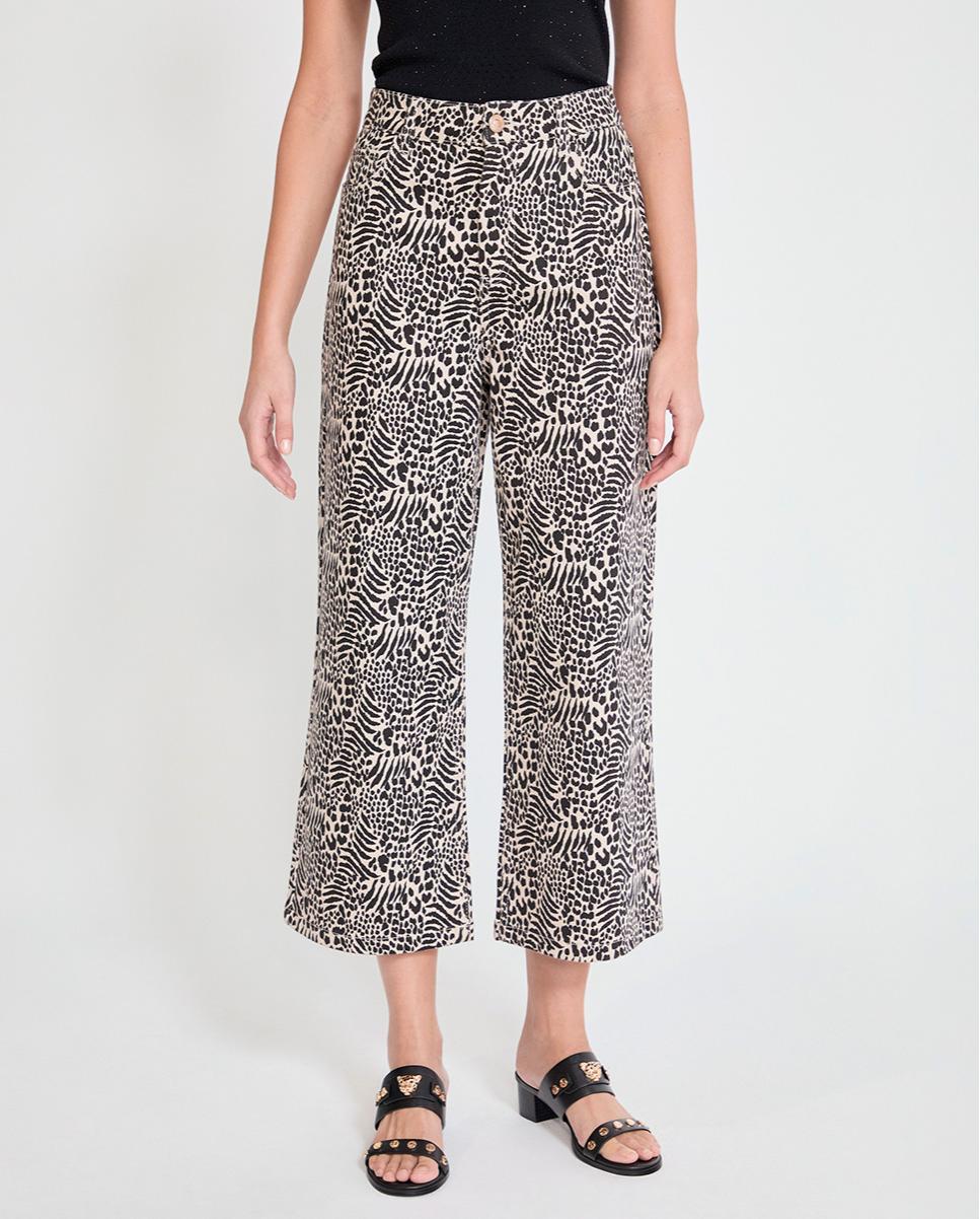 Jeans Largo em Sarja com Estampado de Manchas Preto / Branco-2