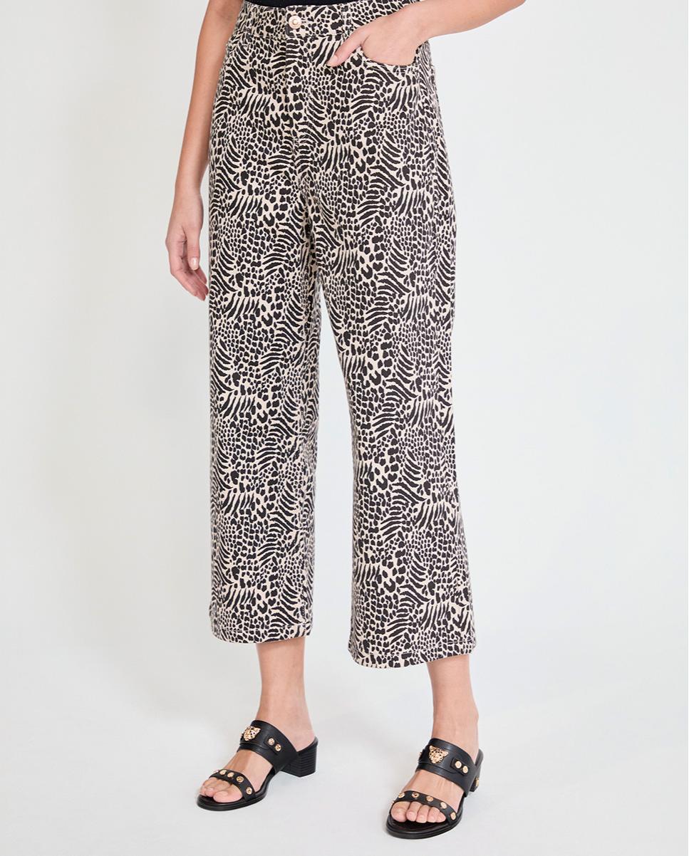 Jeans Largo em Sarja com Estampado de Manchas Preto / Branco-3