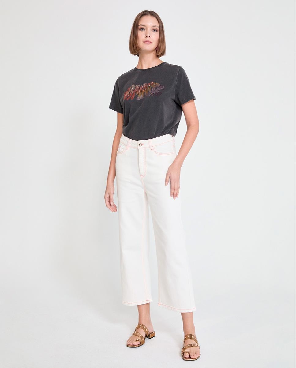 Imagem 0 de Jeans com Corte a Direito em Sarja com Costuras em Contraste