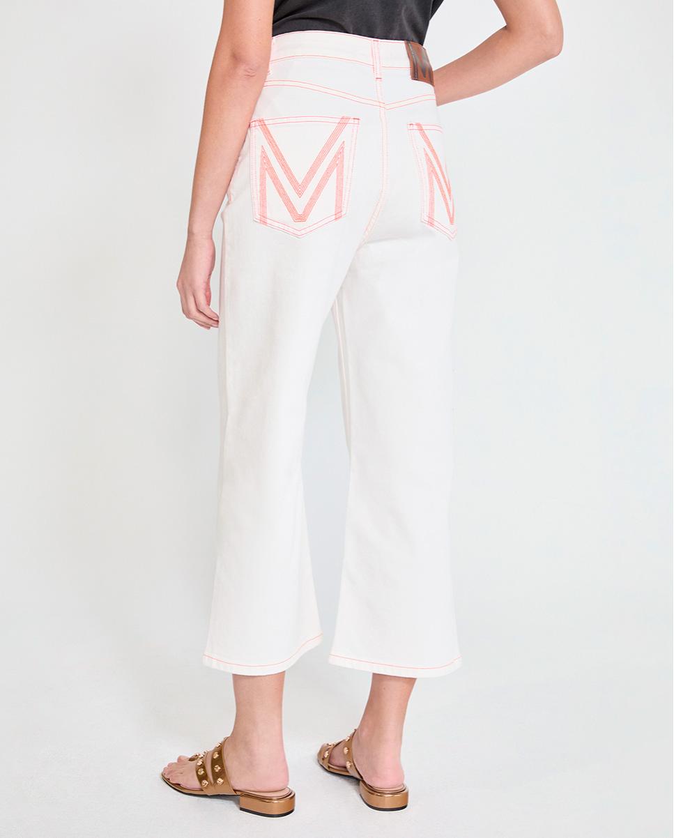 Jeans com Corte a Direito em Sarja com Costuras em Contraste Branco-4