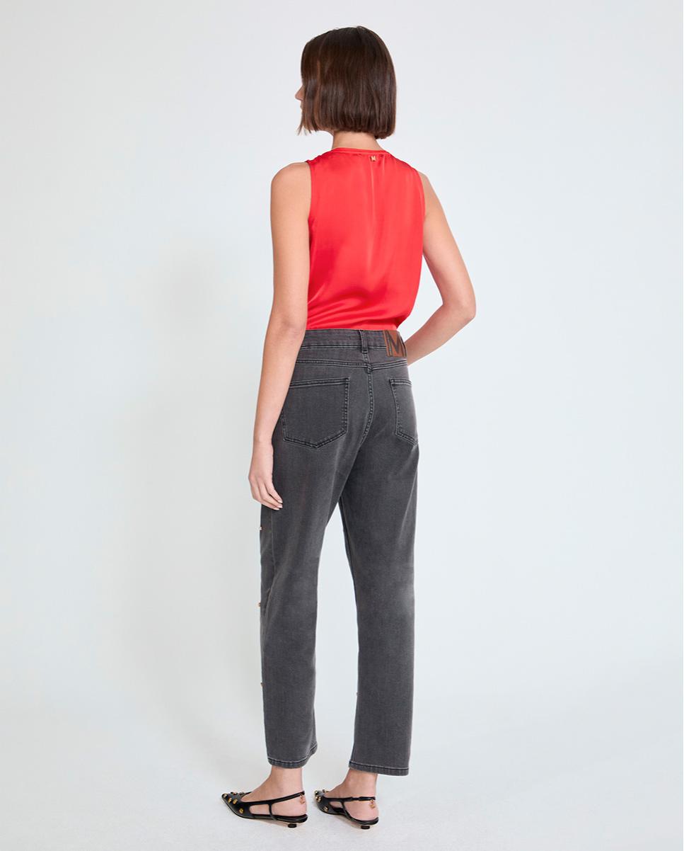 Jeans com Corte a Direito Cinco Bolsos com Tachas Cinzento-escuro-5