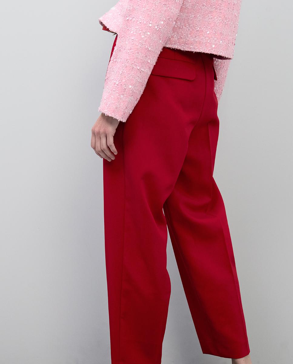 Calças Largas Pelo Tornozelo com Pregas Vermelho-8