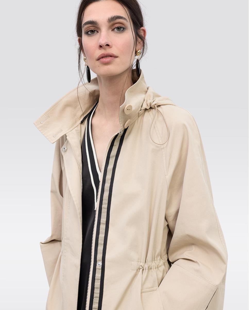 Gabardina com Capuz e Cintura Ajustável Bege-2