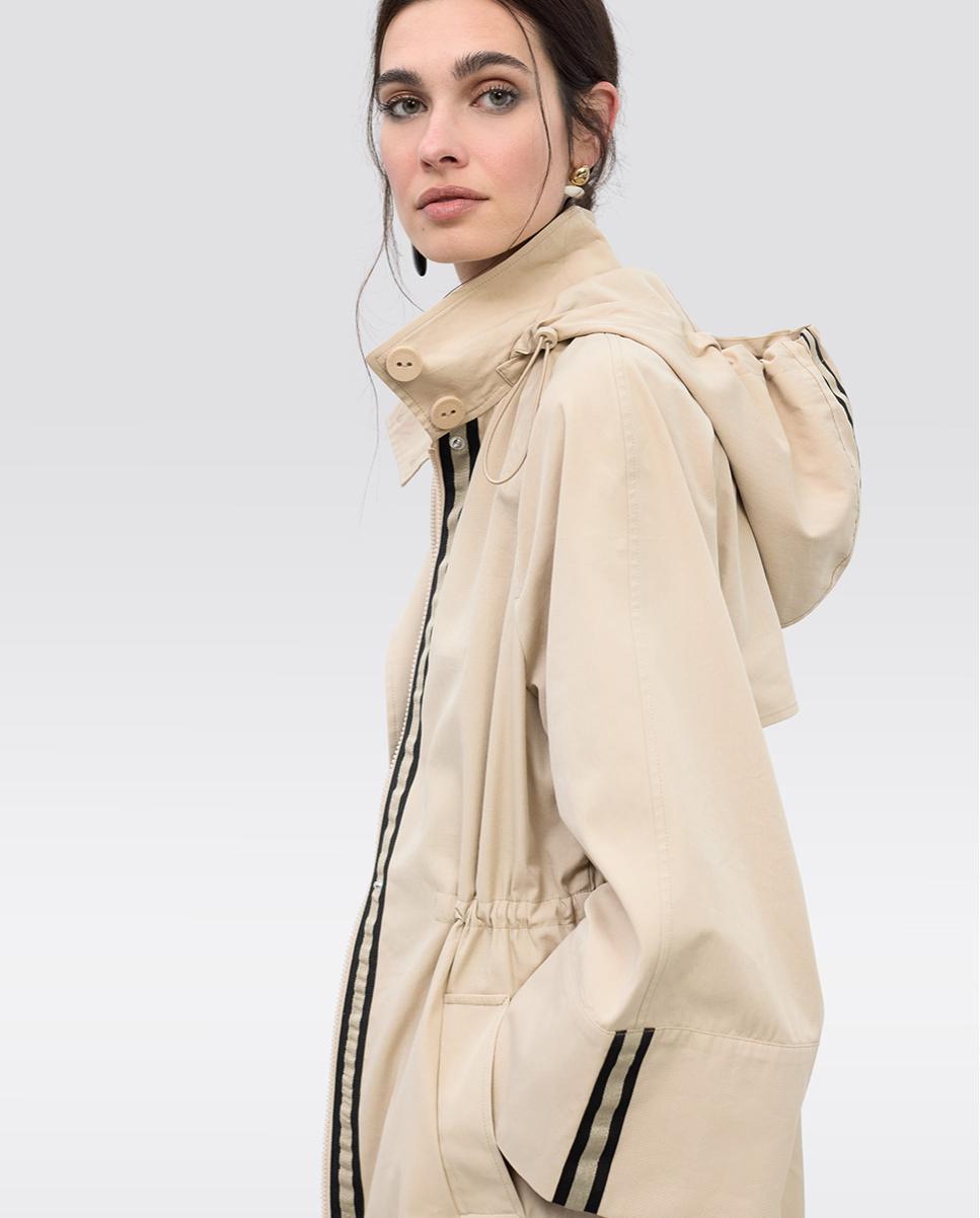 Gabardina com Capuz e Cintura Ajustável Bege-3
