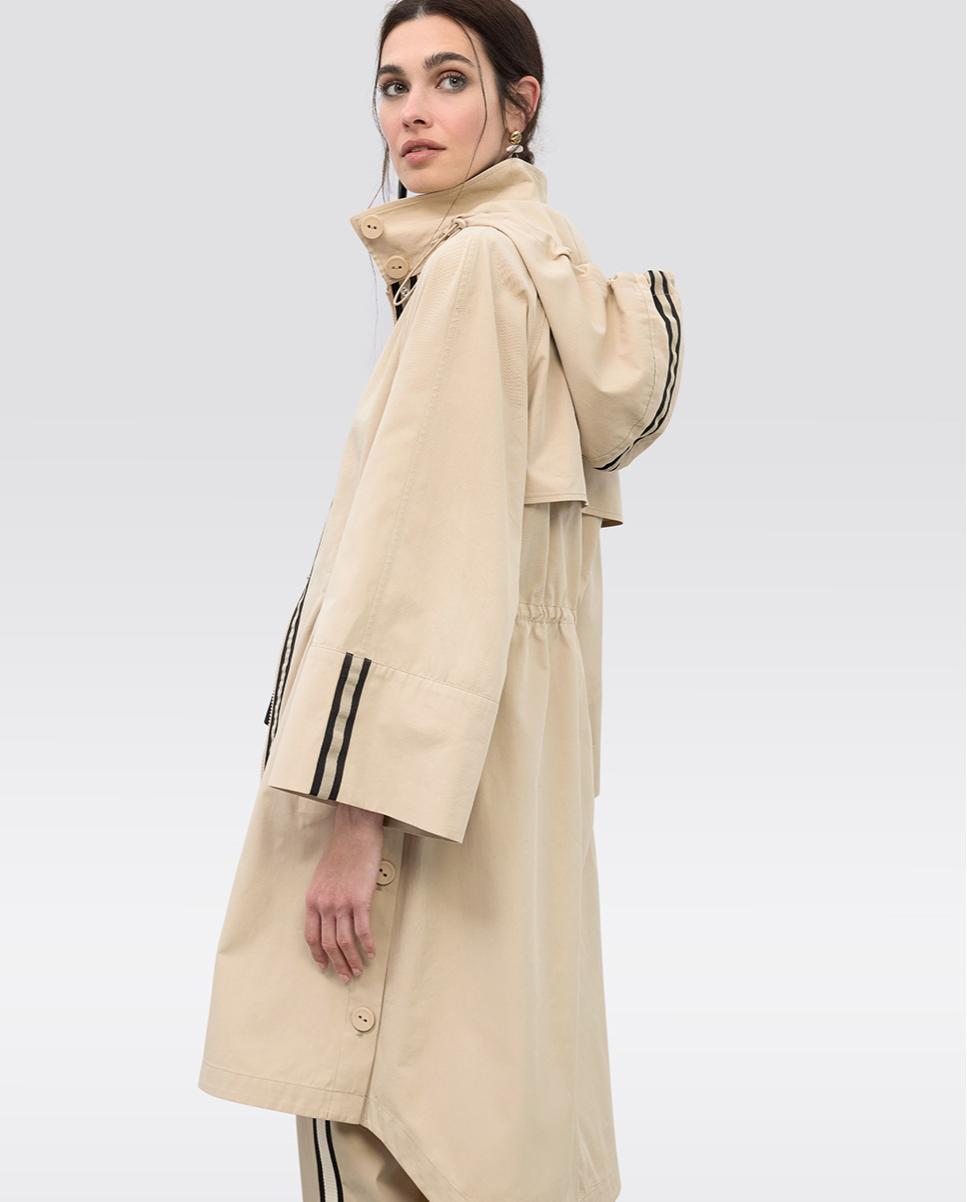 Gabardina com Capuz e Cintura Ajustável Bege-4