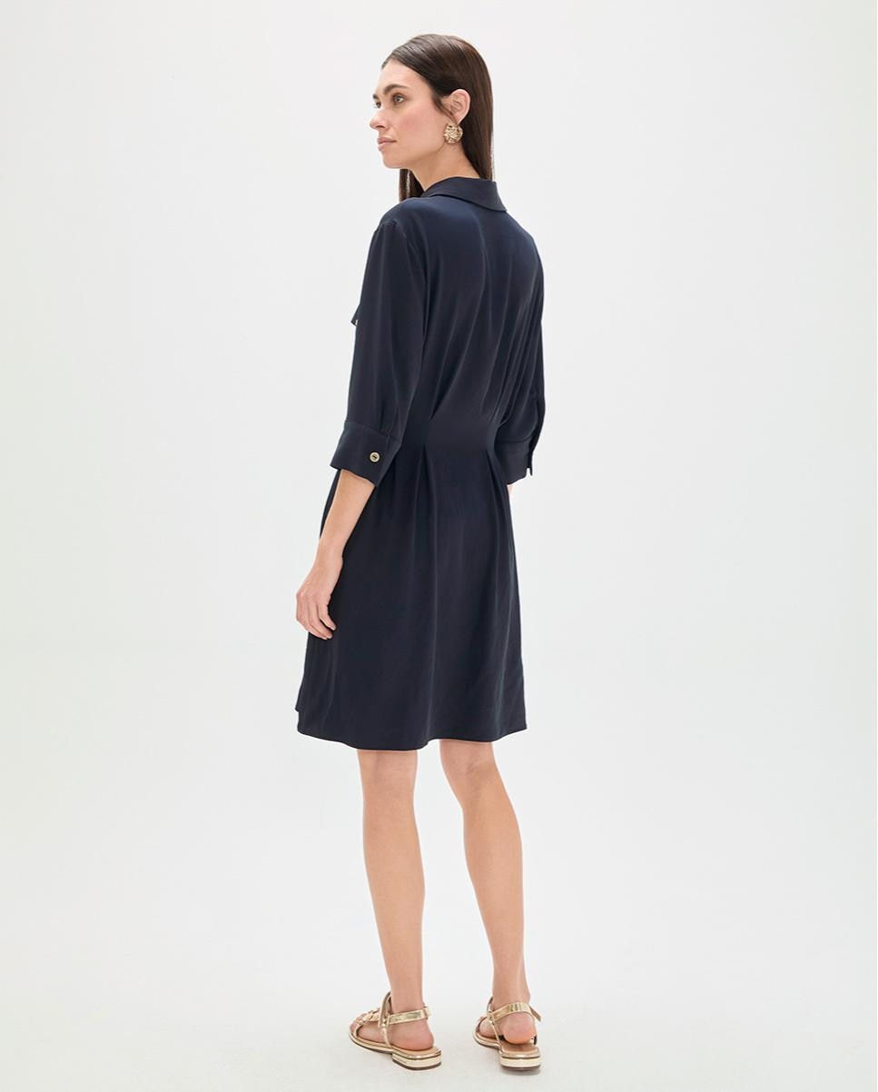 Vestido Curto Tipo Camisa com Manga 3/4 Azul-marinho-5