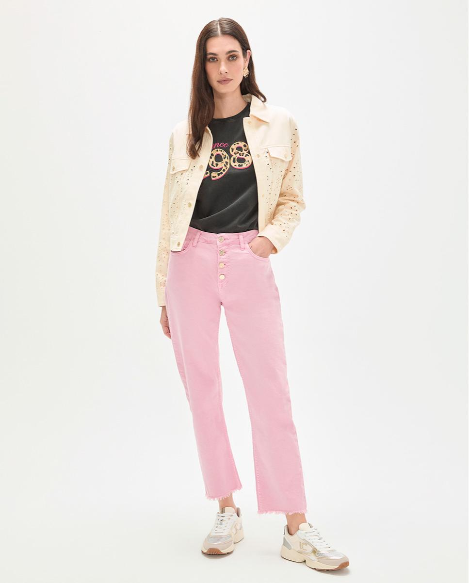 Blusão Estilo Jeans com Bordado Inglês Cru-2