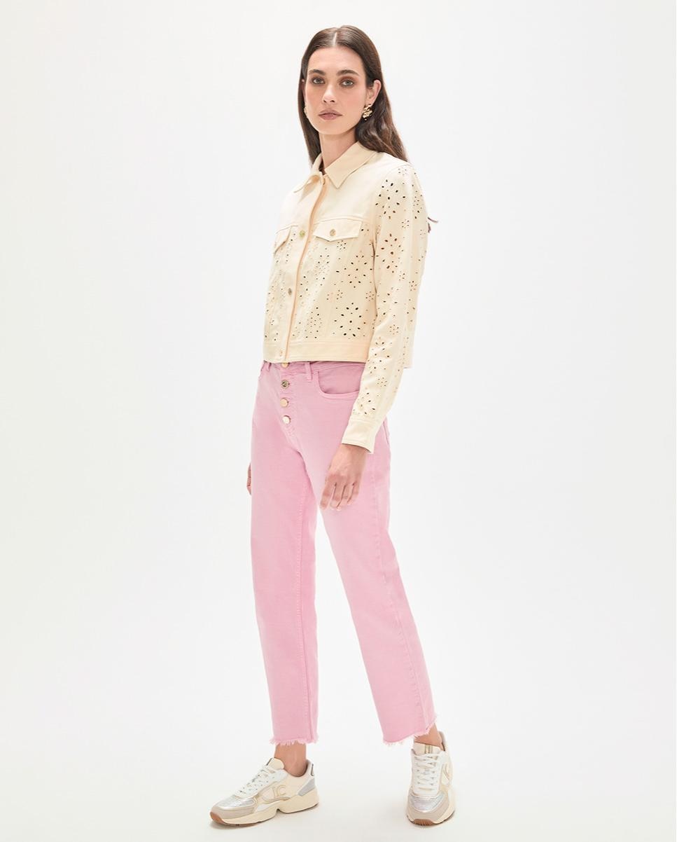 Blusão Estilo Jeans com Bordado Inglês Cru-4