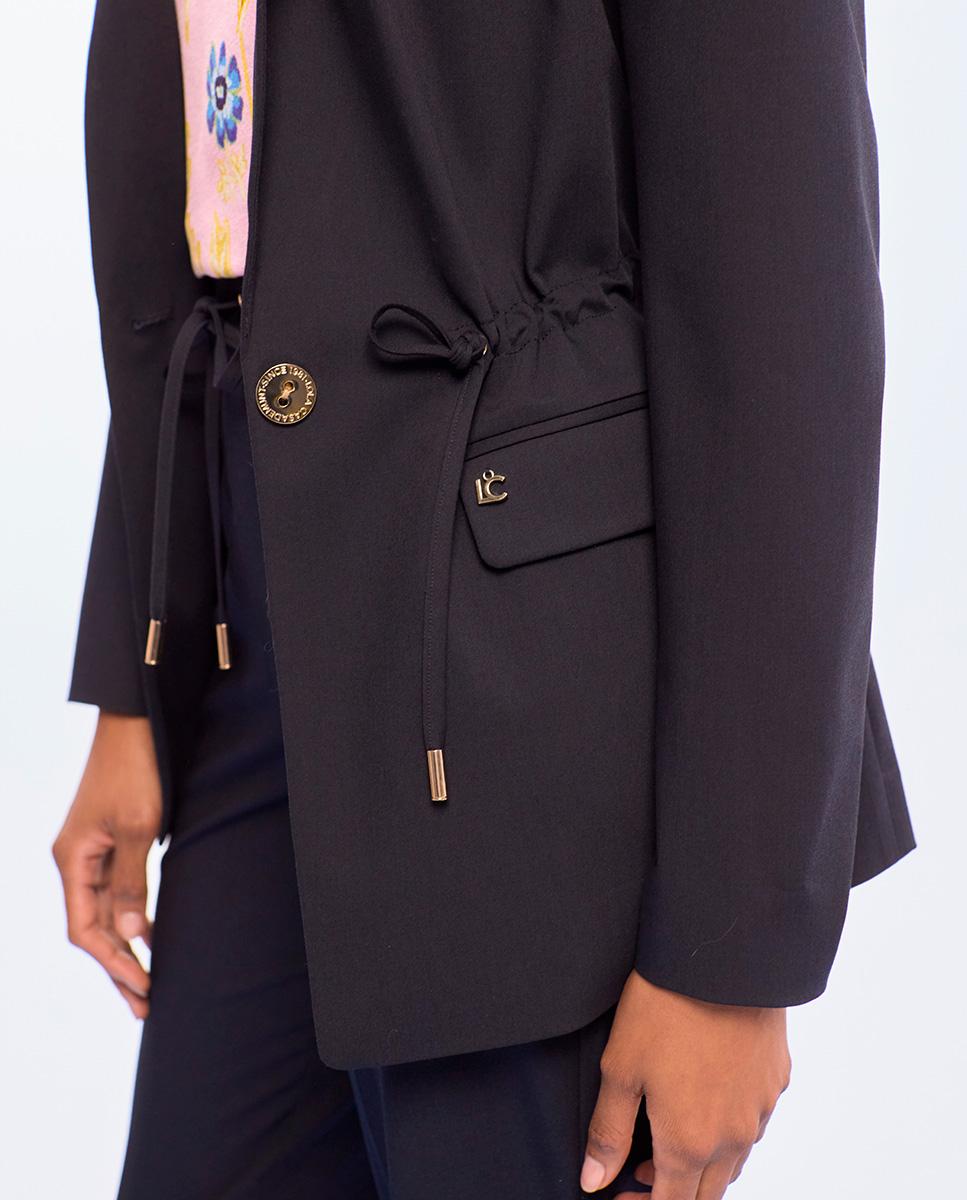 Blazer com Corte a Direito e Cintura Ajustável Azul-marinho-2