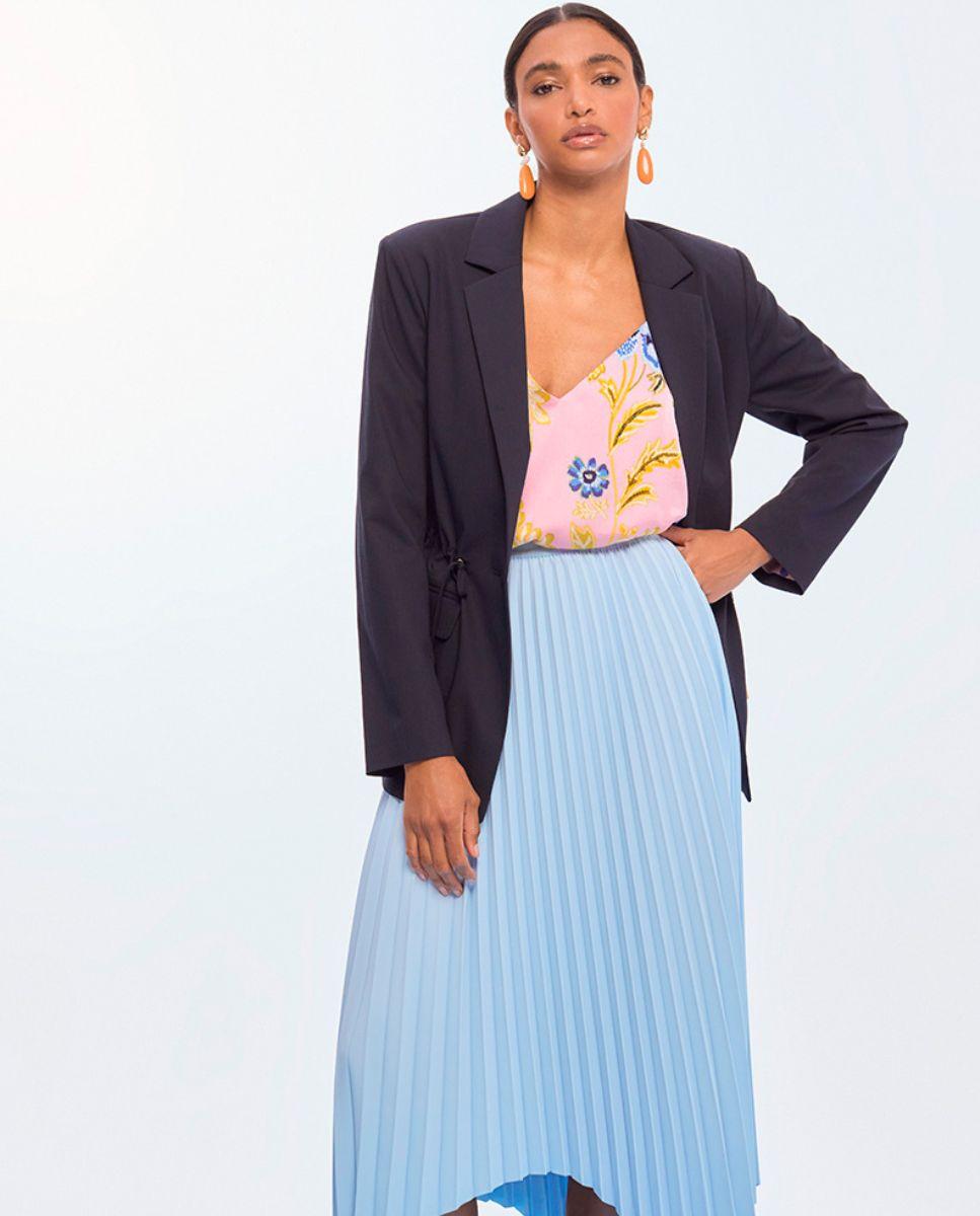 Blazer com Corte a Direito e Cintura Ajustável Azul-marinho-3