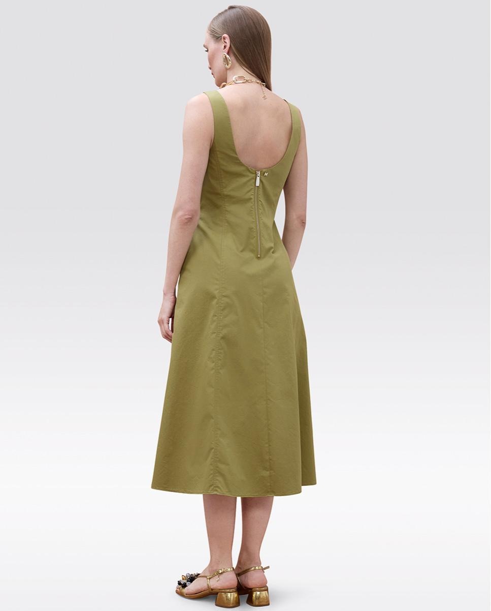 Vestido Midi em Popelina de Alças Caqui-4