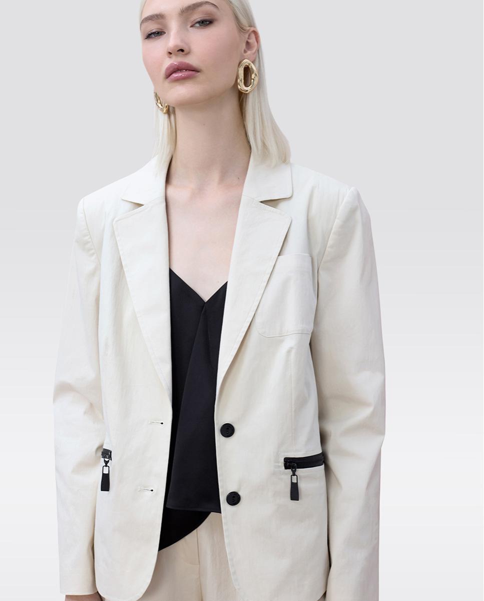 Blazer Ajustado com Fechos de Correr Vistos Lacados Branco-marfim-2