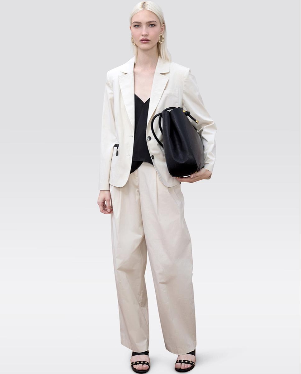 Blazer Ajustado com Fechos de Correr Vistos Lacados Branco-marfim-4