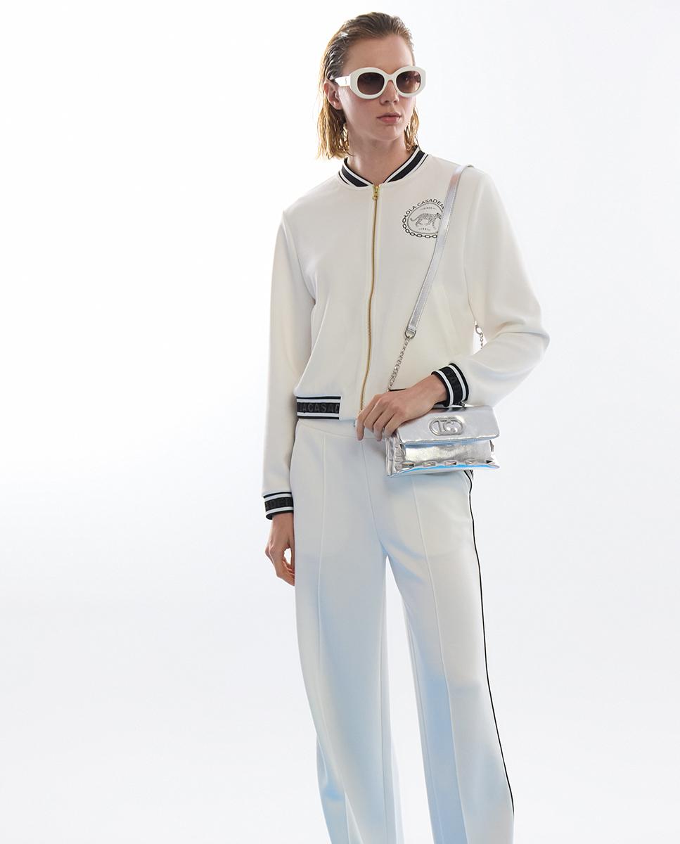 Sweatshirt com Fecho Zip em Tecido Scuba Branco-3