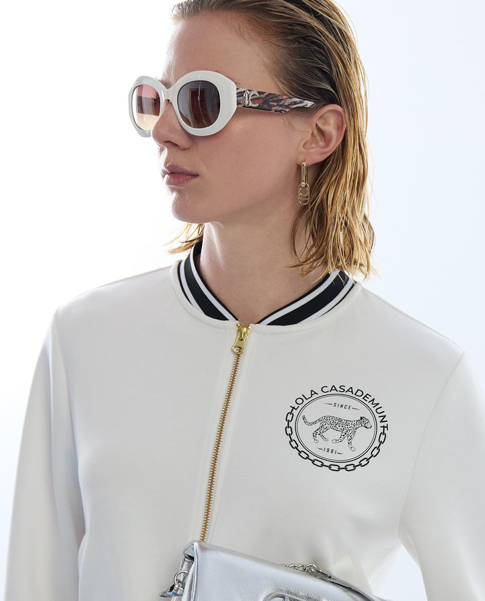 Sweatshirt com Fecho Zip em Tecido Scuba Branco-4