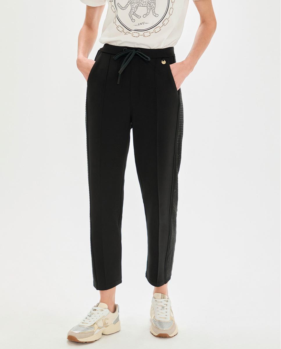 Calças Jogger Scuba com Strass Lateral Preto-2