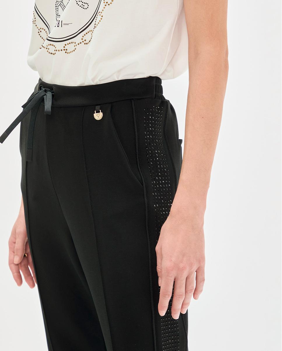 Calças Jogger Scuba com Strass Lateral Preto-3