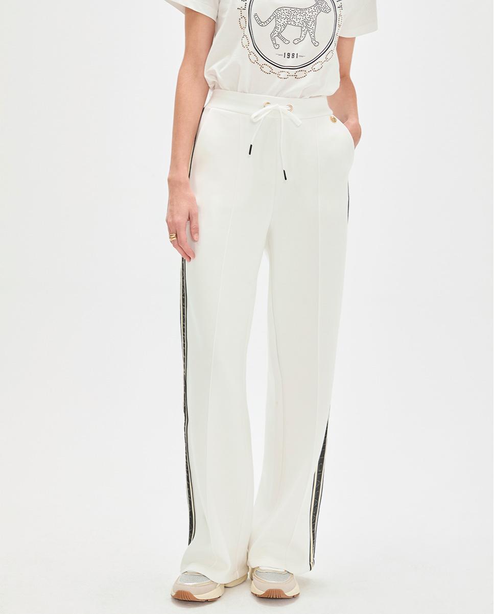 Calças Jogger Scuba com Riscas Laterais Branco-2