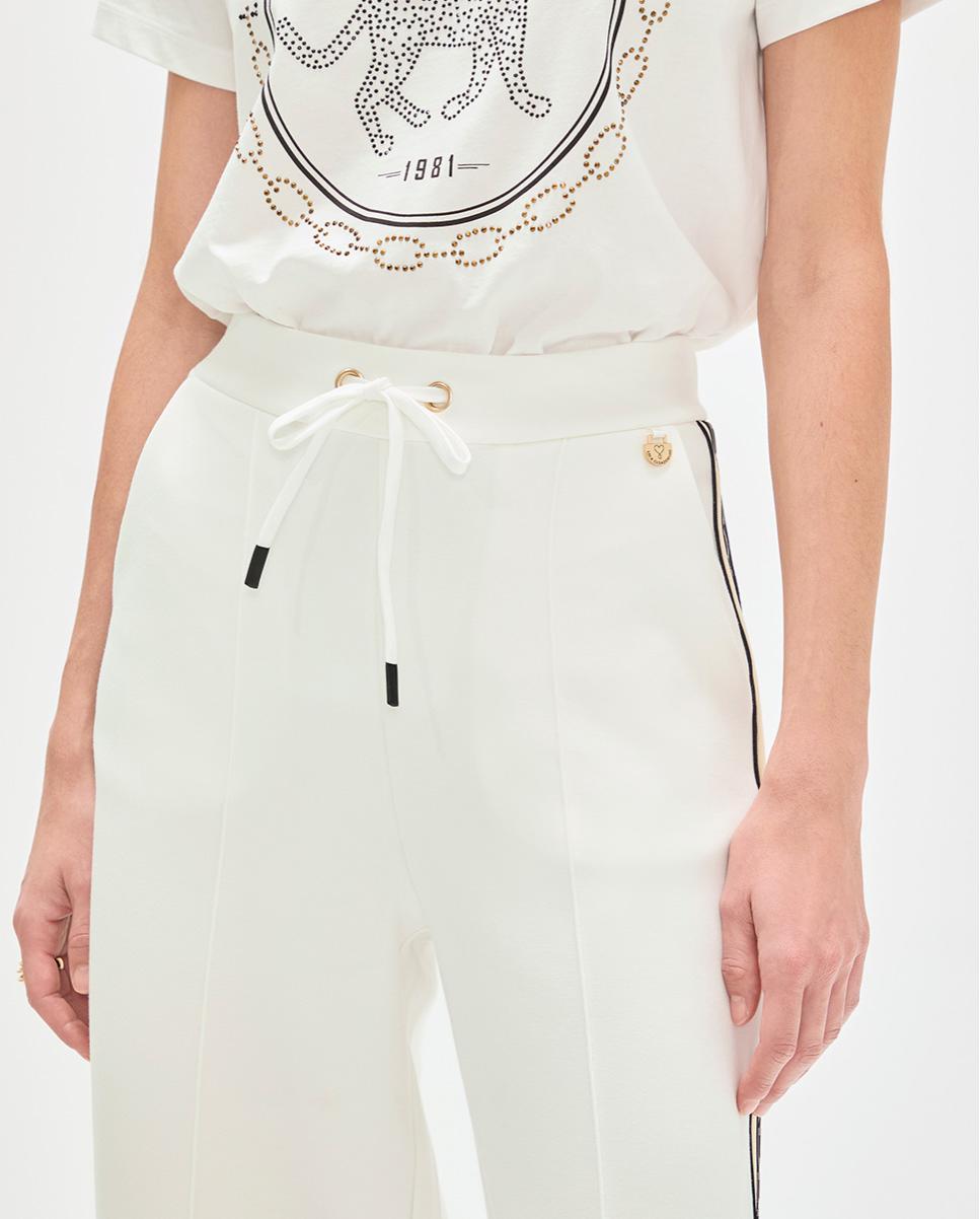 Calças Jogger Scuba com Riscas Laterais Branco-3