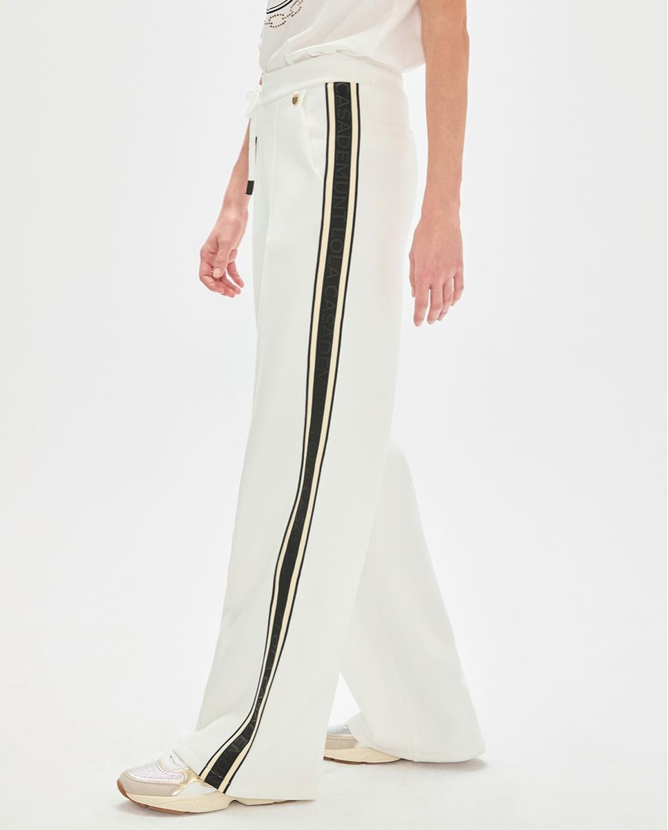 Calças Jogger Scuba com Riscas Laterais Branco-4