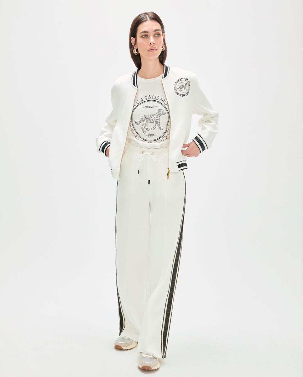 Calças Jogger Scuba com Riscas Laterais Branco-6