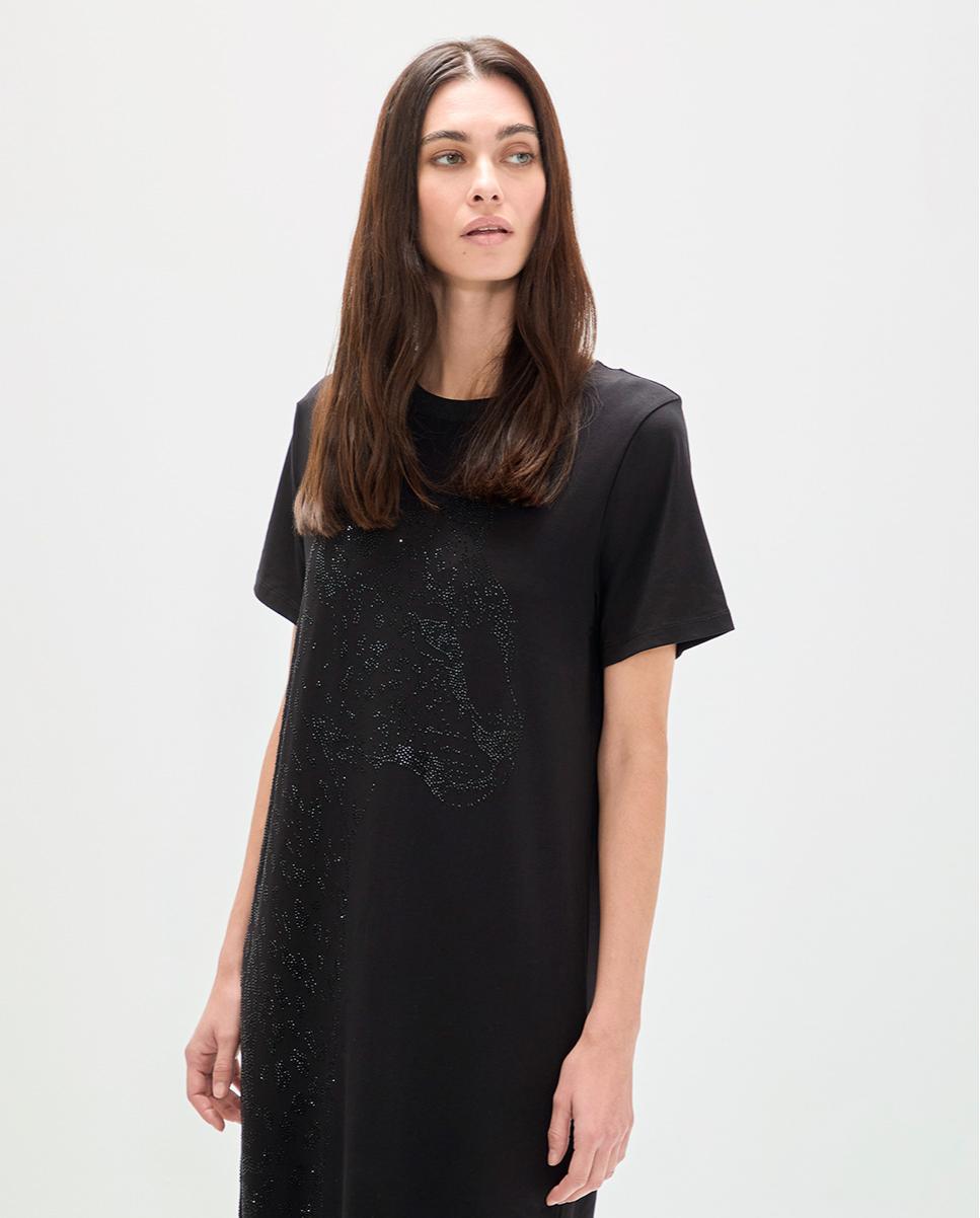Vestido Midi com Animal Posicionado em Strass Preto-2
