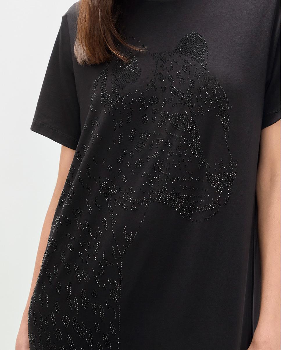 Vestido Midi com Animal Posicionado em Strass Preto-3