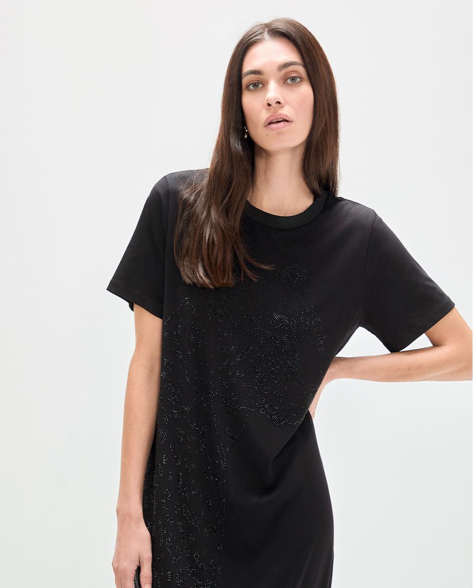 Vestido Midi com Animal Posicionado em Strass Preto-4