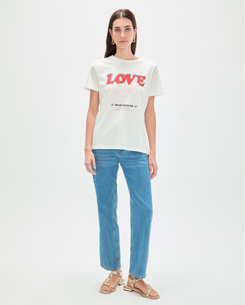 T-shirt Leopardo de Perfil Love Branco-2