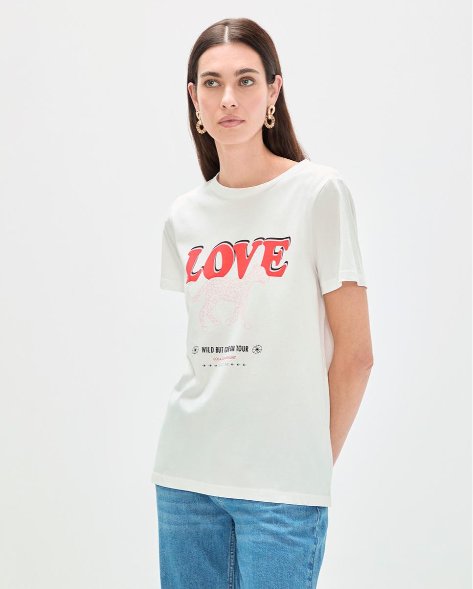 T-shirt Leopardo de Perfil Love Branco-3