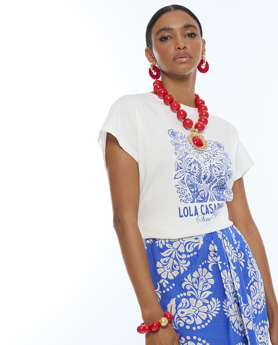 T-shirt Boho com Estampado Posicional Branco-2