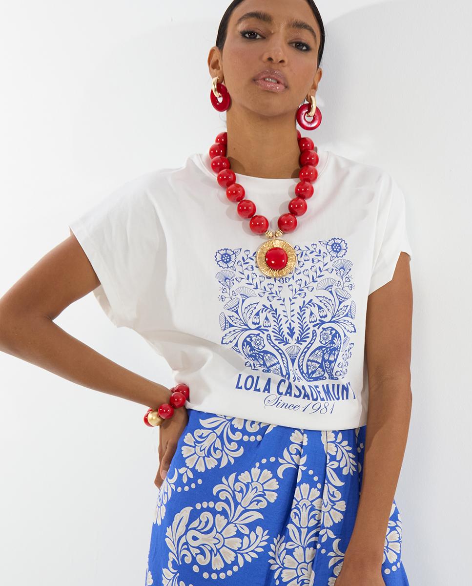 T-shirt Boho com Estampado Posicional Branco-3