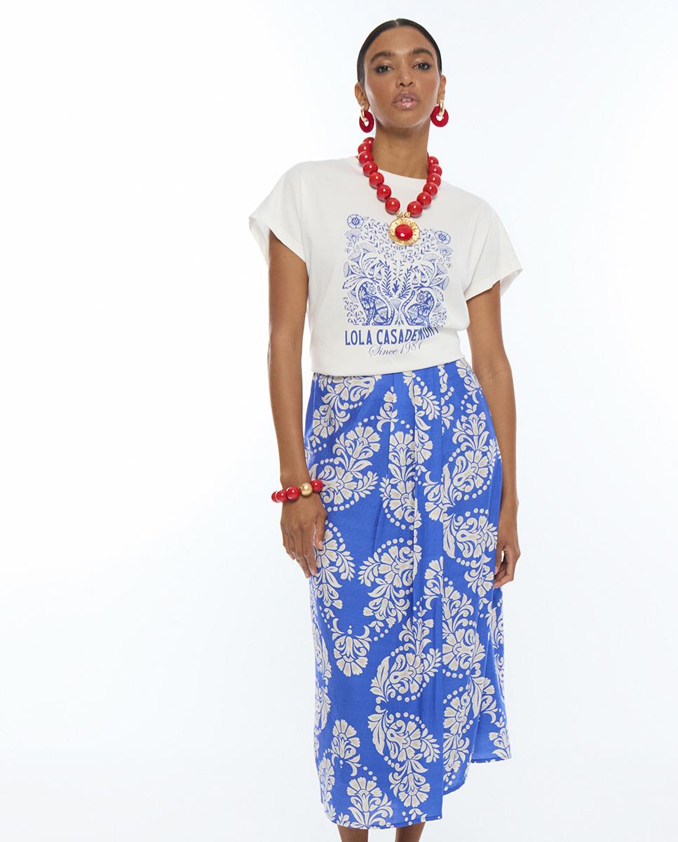 T-shirt Boho com Estampado Posicional Branco-5