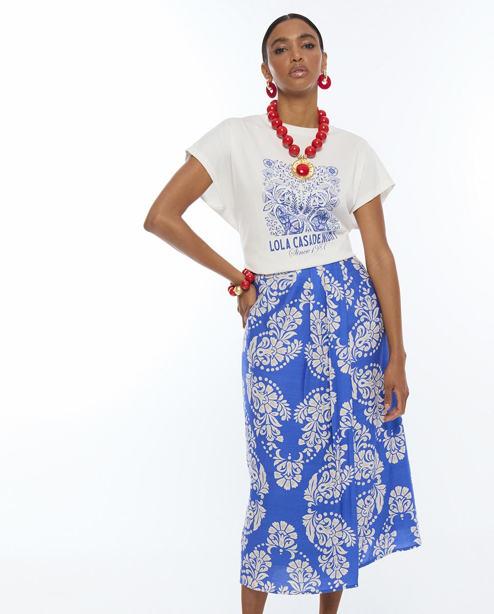 T-shirt Boho com Estampado Posicional Branco-6