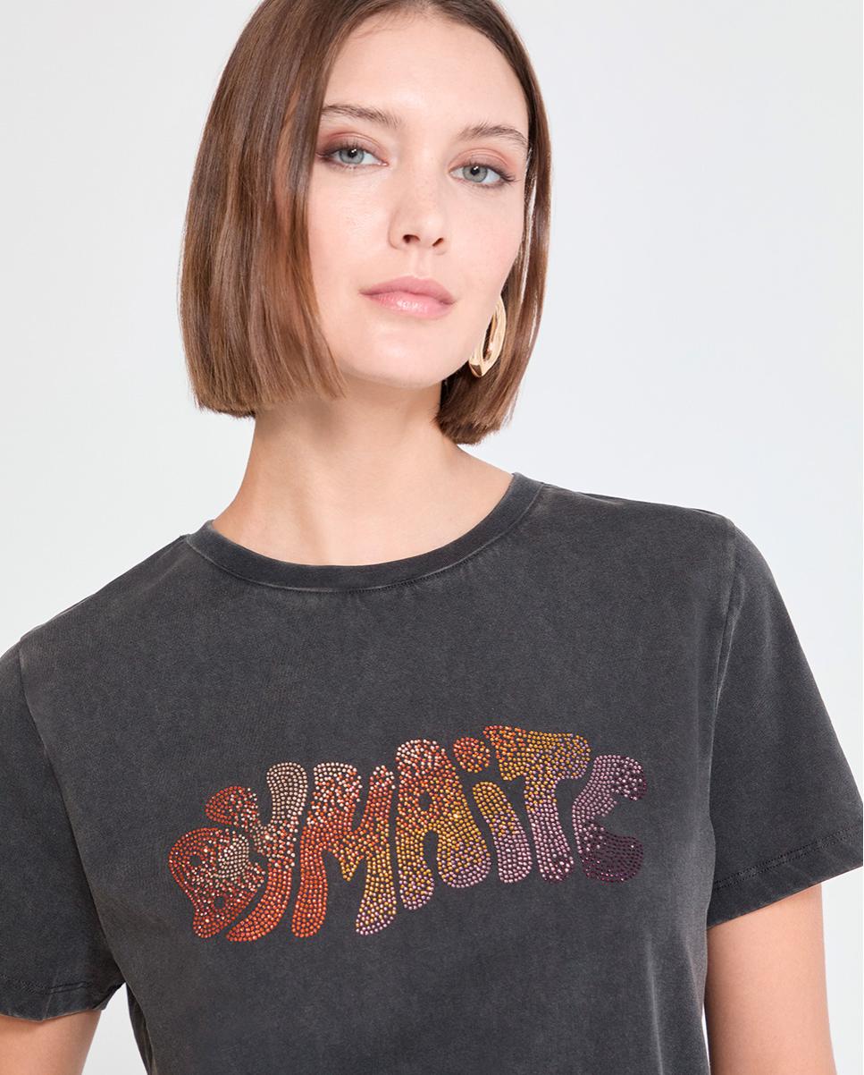 T-shirt de Manga Curta com Strass Carbono-4