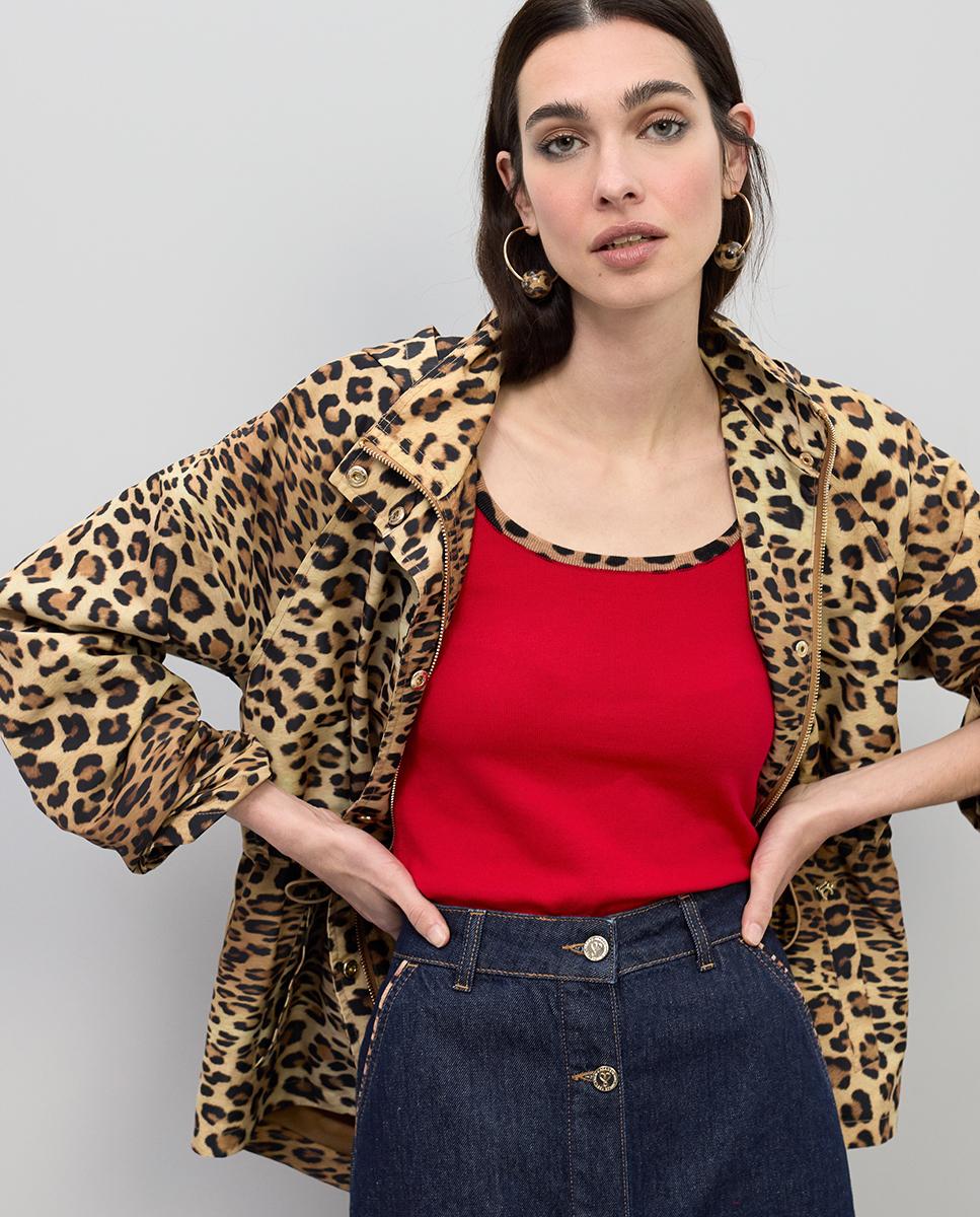 Parka Animal Print com Capuz Preto / Natural-1
