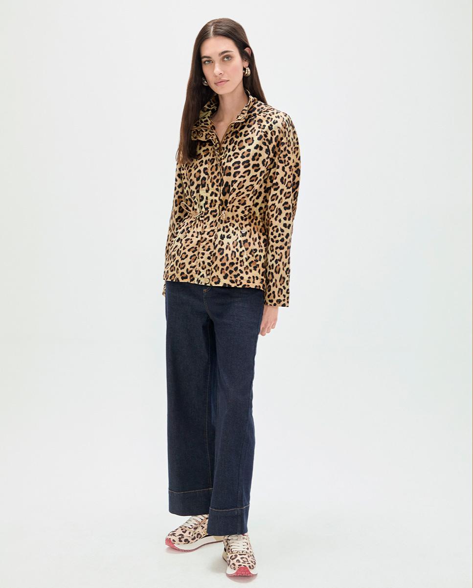 Parka Animal Print com Capuz Preto / Natural-2