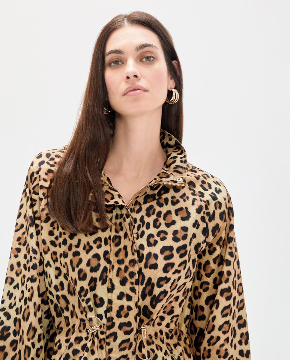 Parka Animal Print com Capuz Preto / Natural-3