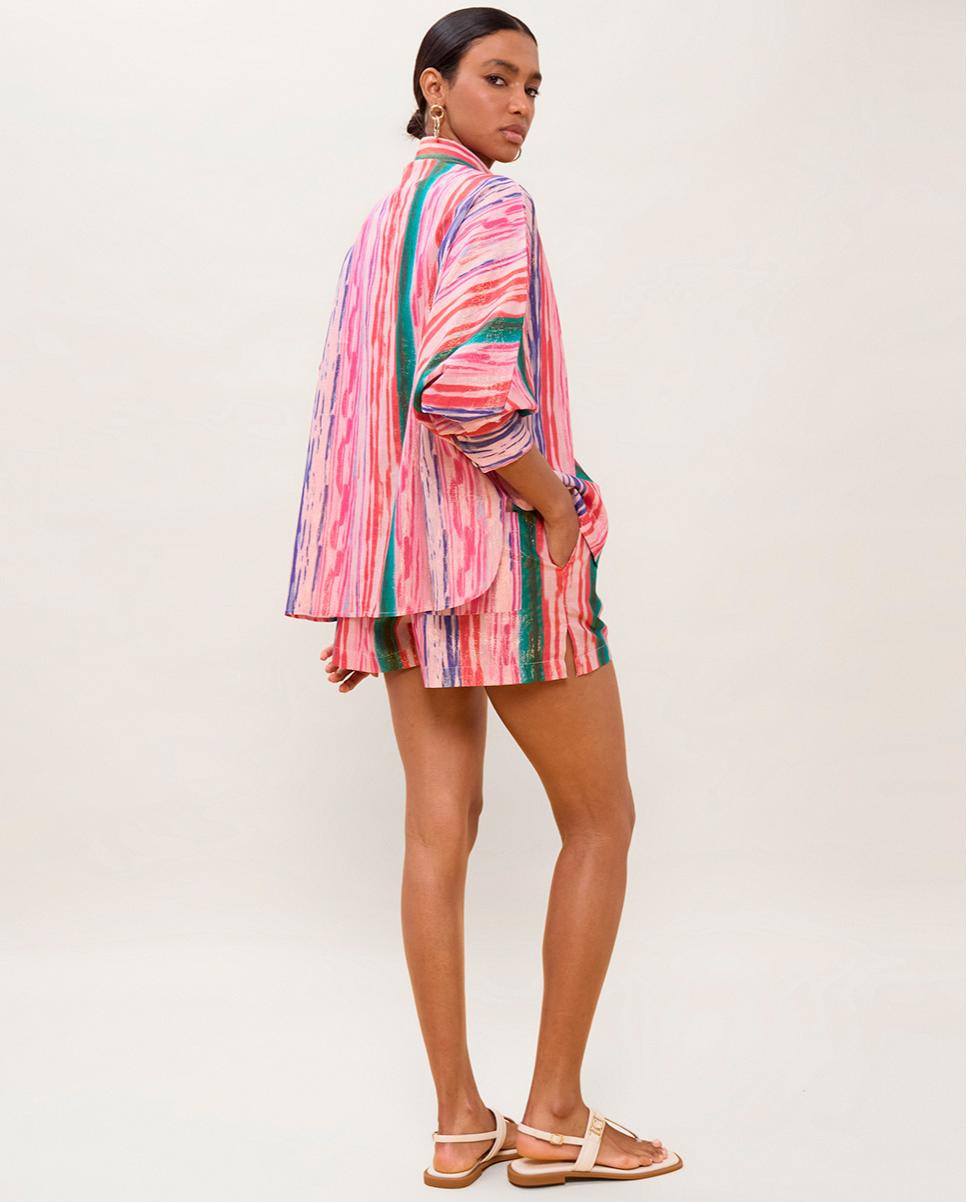 Camisa Oversize Às Riscas com Lurex Multicolor-4