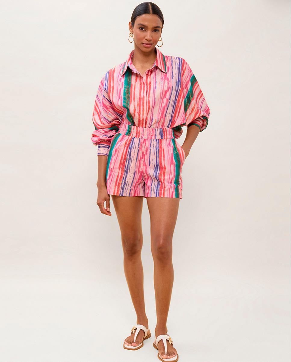Camisa Oversize Às Riscas com Lurex Multicolor-5