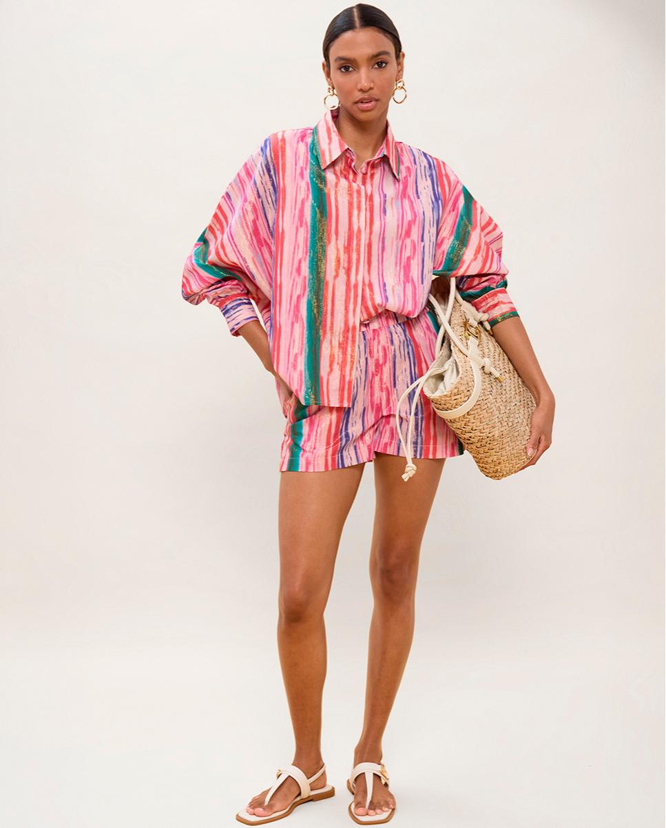 Camisa Oversize Às Riscas com Lurex Multicolor-6