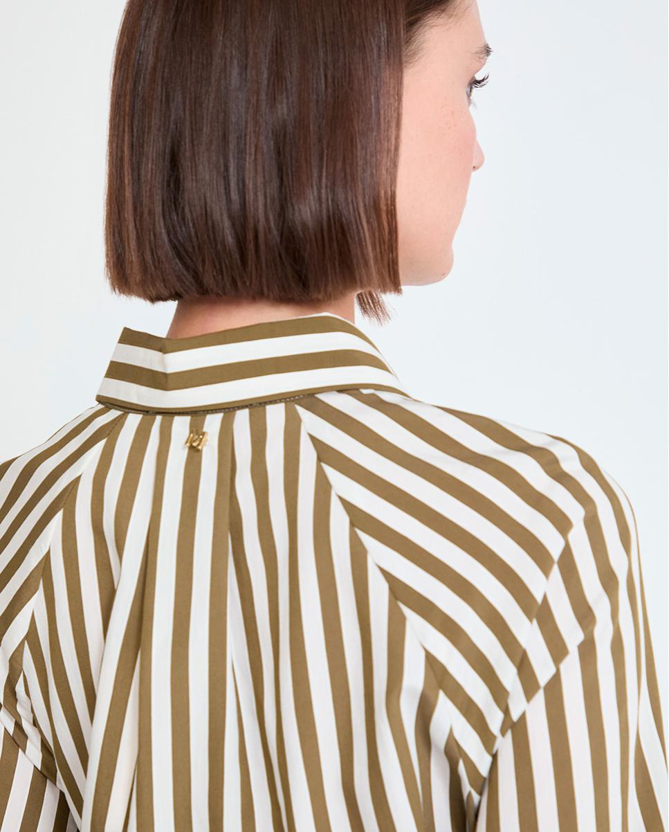Vestido Midi em Popelina Tipo Camisa às Riscas com Cinto Verde pardo-4