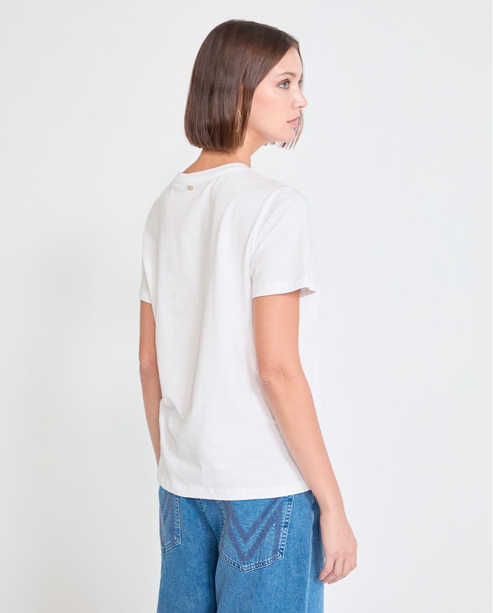 T-shirt de Manga Curta com Mensagem Frontal Multicolor Branco-5