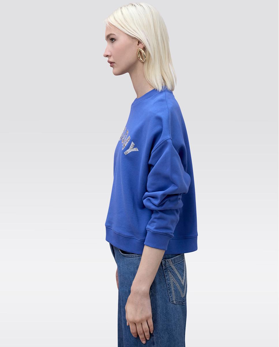 Sweatshirt com Letreiro Frontal e Gola Redonda Azul Royal-3