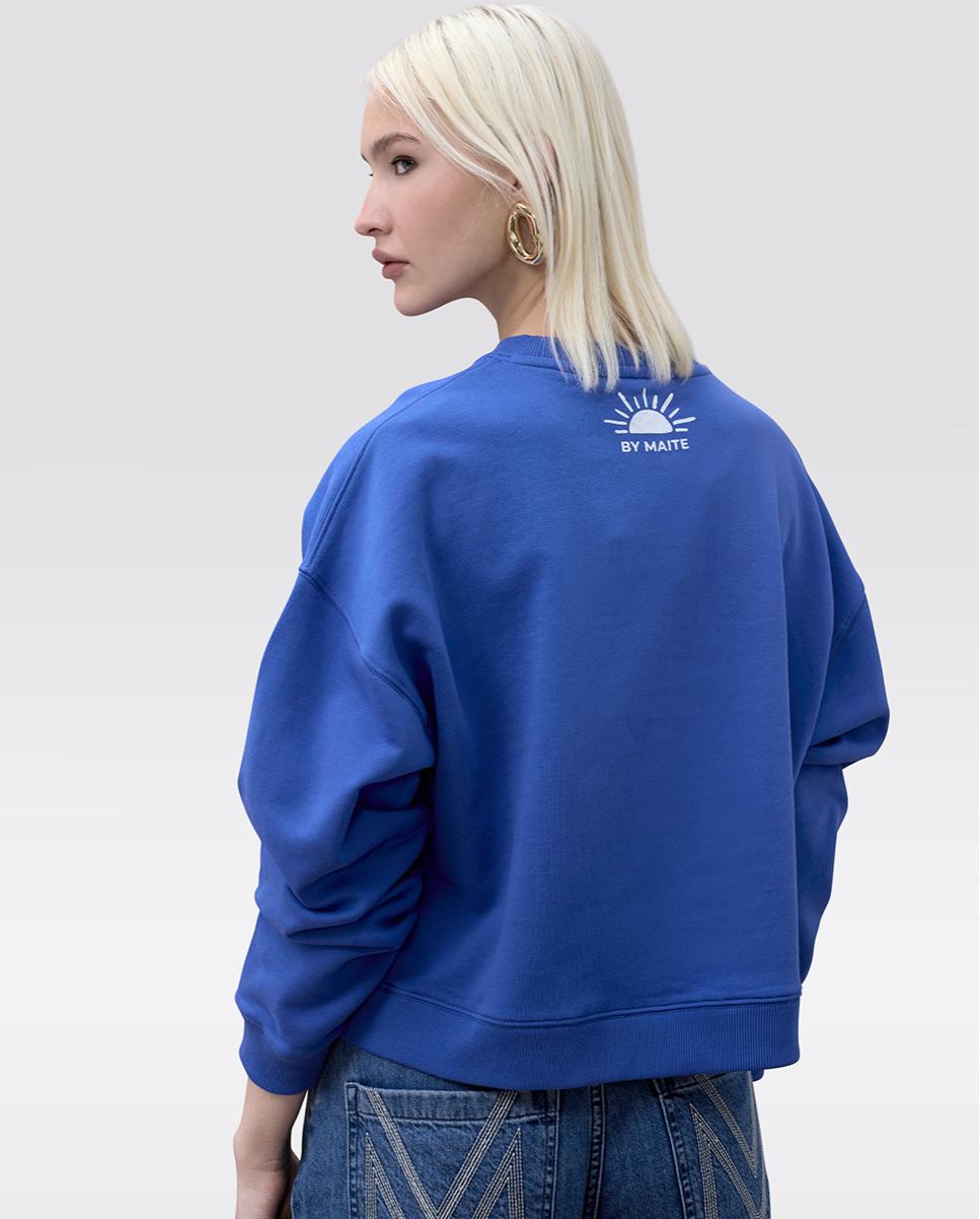 Sweatshirt com Letreiro Frontal e Gola Redonda Azul Royal-4