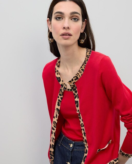 Imagem 0 de Cardigan com Rib a Contraste Animal Print