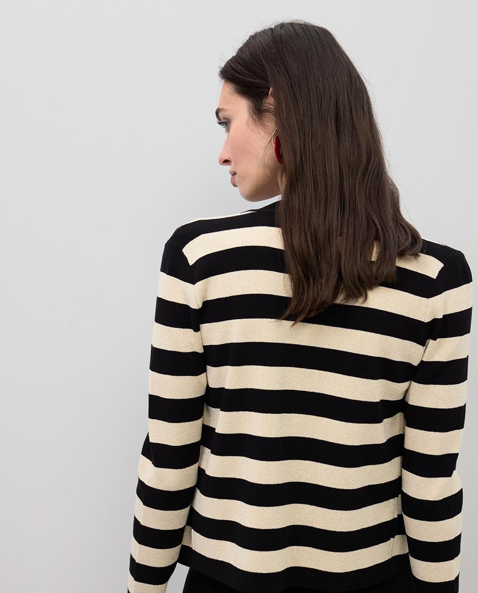 Cardigan às Riscas Bicolor Preto / Natural-4